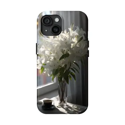 White Lilies Bouquet Glass Vase Window Light