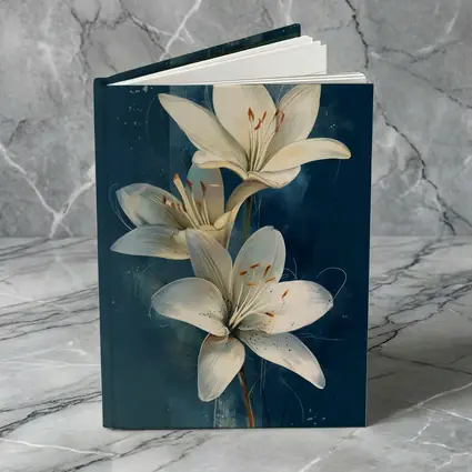 White Lily Flowers Dark Blue Background Art
