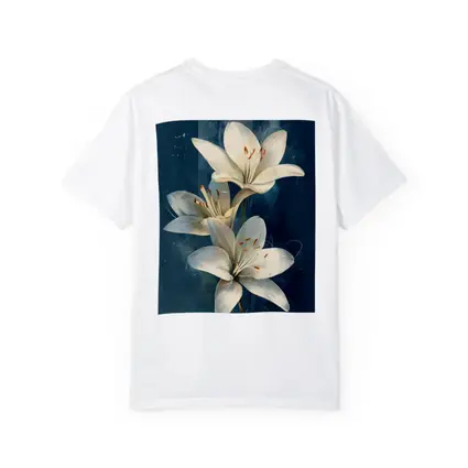 White Lily Flowers Dark Blue Background Art
