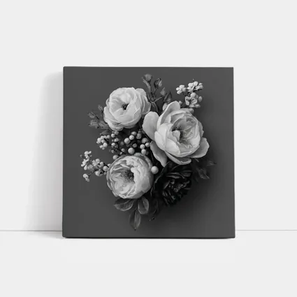 Black and White Peony Bouquet Gray Background