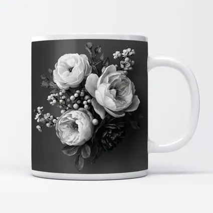 Black and White Peony Bouquet Gray Background
