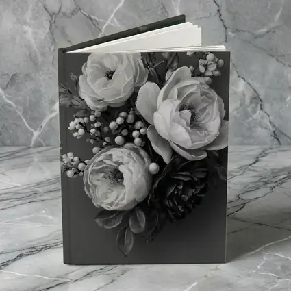 Black and White Peony Bouquet Gray Background