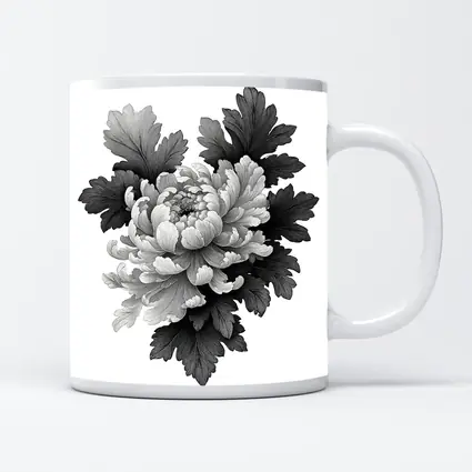 Black and White Chrysanthemum Botanical Illustration