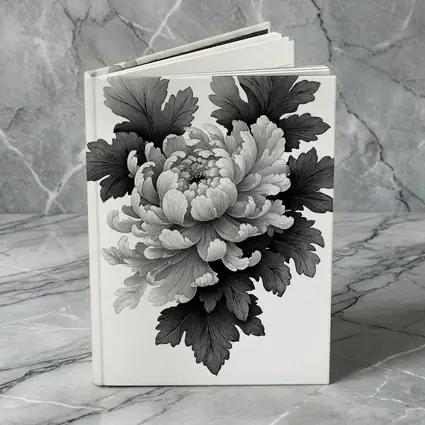 Black and White Chrysanthemum Botanical Illustration