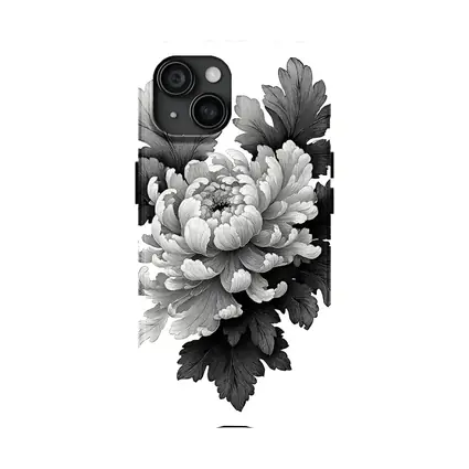 Black and White Chrysanthemum Botanical Illustration