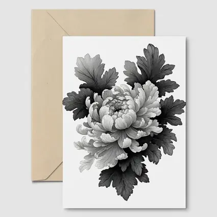 Black and White Chrysanthemum Botanical Illustration