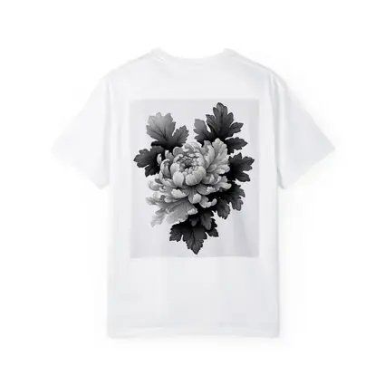Black and White Chrysanthemum Botanical Illustration