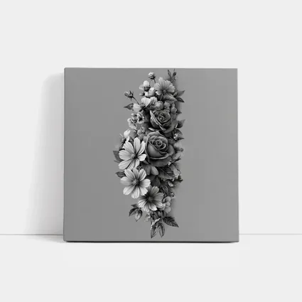 Black and White Rose Wildflower Botanical Art