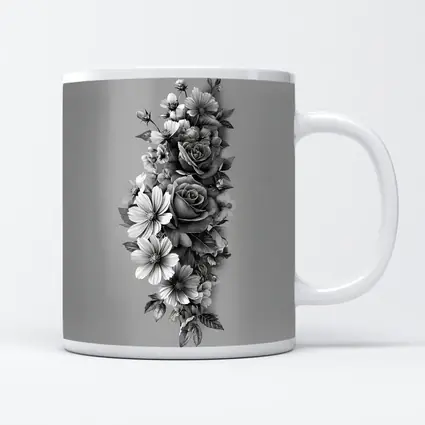 Black and White Rose Wildflower Botanical Art