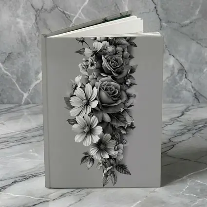 Black and White Rose Wildflower Botanical Art