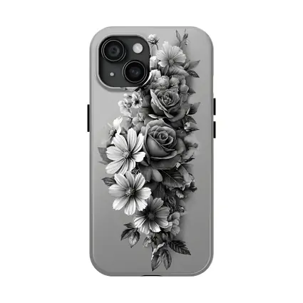 Black and White Rose Wildflower Botanical Art