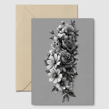 Black and White Rose Wildflower Botanical Art