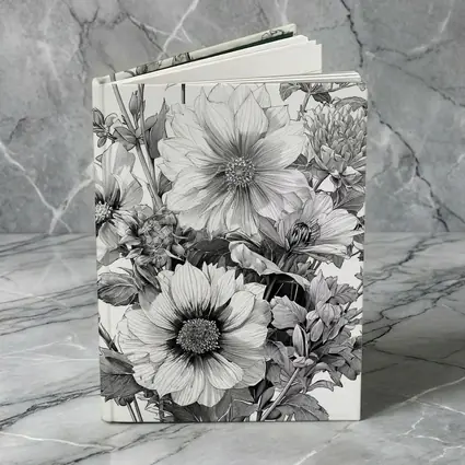 Black and White Botanical Flower Bouquet Drawing
