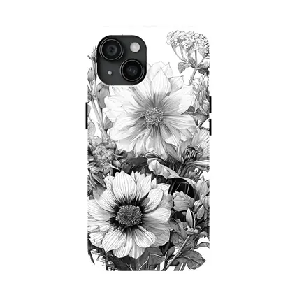 Black and White Botanical Flower Bouquet Drawing