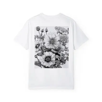 Black and White Botanical Flower Bouquet Drawing