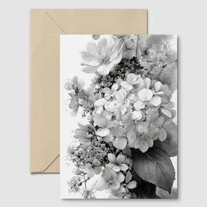 Black and White Hydrangea Botanical Floral Art