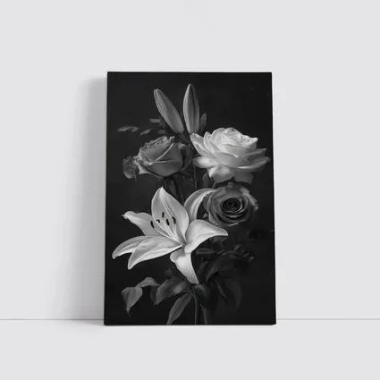 Black And White Roses Lilies Dark Background