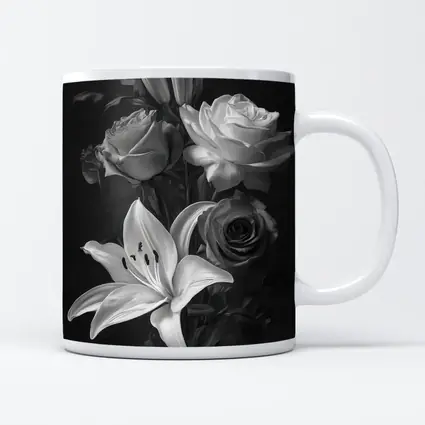 Black And White Roses Lilies Dark Background
