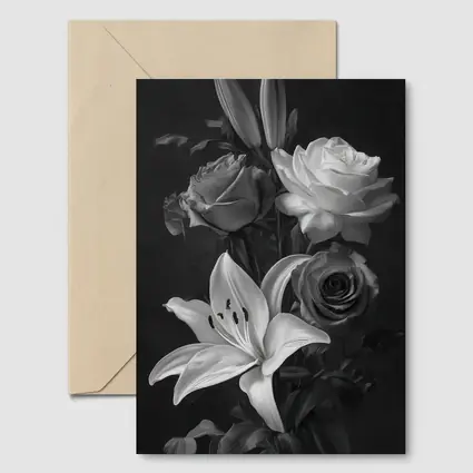 Black And White Roses Lilies Dark Background