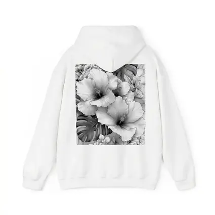 Hibiscus Flowers Monstera Leaves Black White Drawing