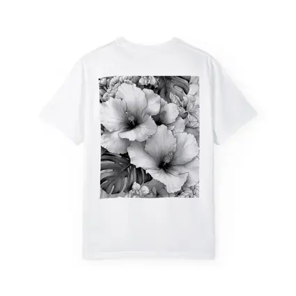 Hibiscus Flowers Monstera Leaves Black White Drawing