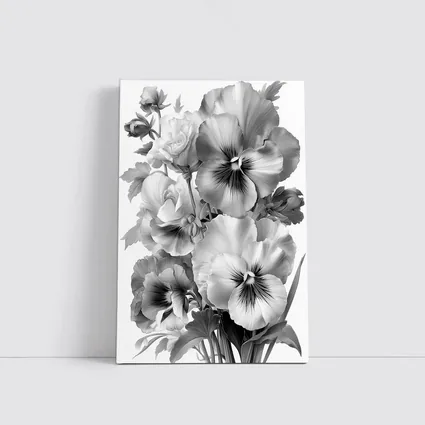 Black and White Pansy Flowers Botanical Art
