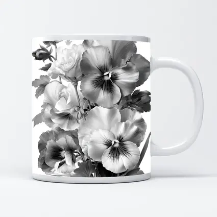 Black and White Pansy Flowers Botanical Art