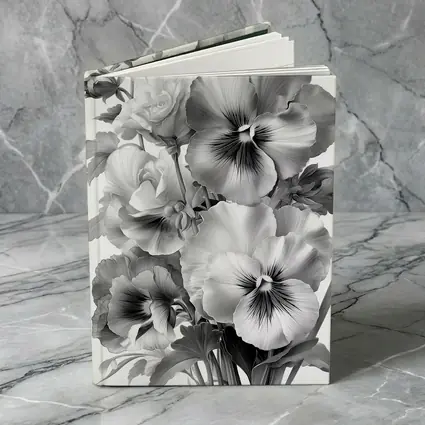 Black and White Pansy Flowers Botanical Art