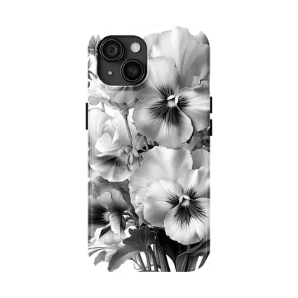 Black and White Pansy Flowers Botanical Art