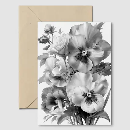 Black and White Pansy Flowers Botanical Art
