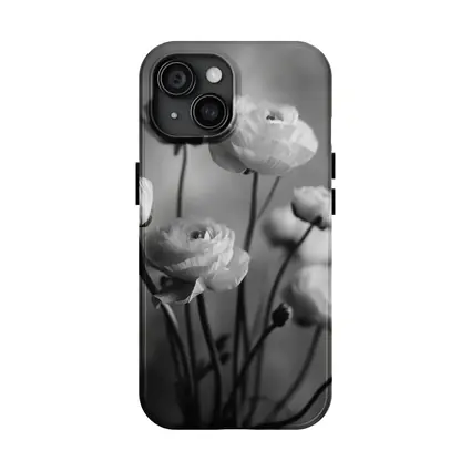 Black and White Ranunculus Flowers Soft Background