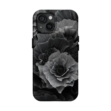 Black and White Peony Flowers Dark Art