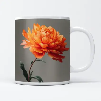 Orange Peony Flower Gray Background Art