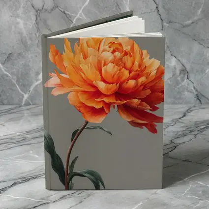 Orange Peony Flower Gray Background Art