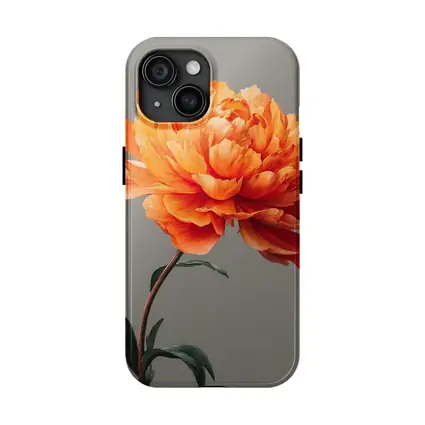 Orange Peony Flower Gray Background Art