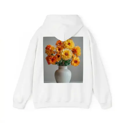 Orange Dahlia Bouquet White Vase Gray Background