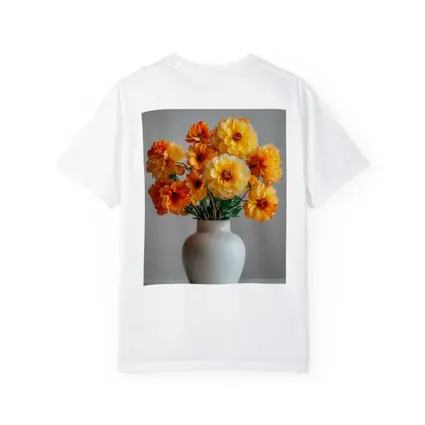 Orange Dahlia Bouquet White Vase Gray Background