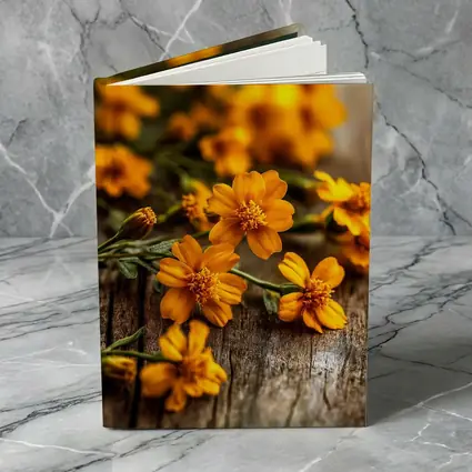 Orange Cosmos Flowers On Rustic Wood
