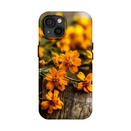Orange Cosmos Flowers On Rustic Wood