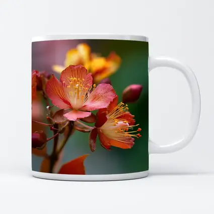 Red Orange Tropical Flowers Green Background