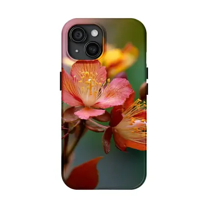 Red Orange Tropical Flowers Green Background