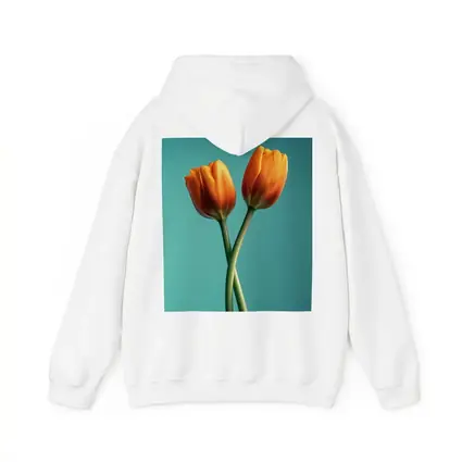 Two Orange Tulips Teal Background