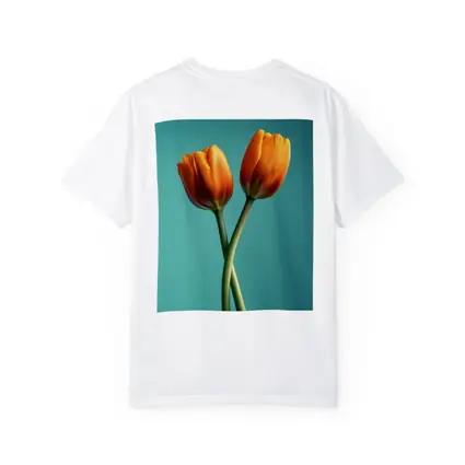 Two Orange Tulips Teal Background