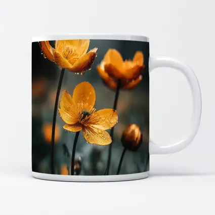 Orange Buttercup Flowers With Rain Drops