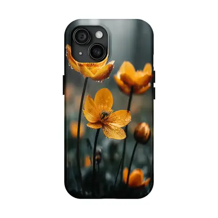 Orange Buttercup Flowers With Rain Drops