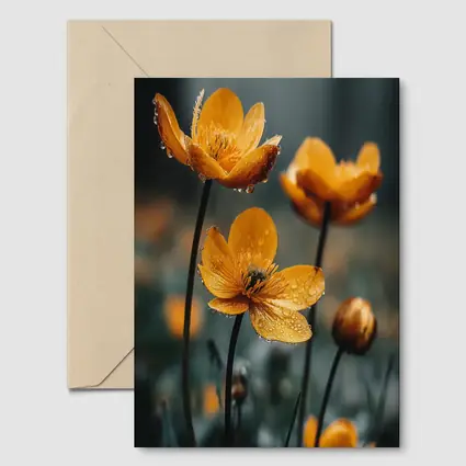 Orange Buttercup Flowers With Rain Drops