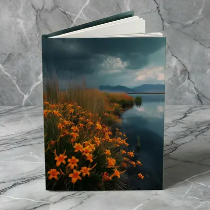 Orange Lilies By Stormy Lake Mountains