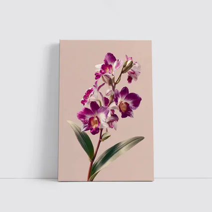 Purple Orchid Botanical Illustration Beige Background
