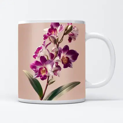 Purple Orchid Botanical Illustration Beige Background