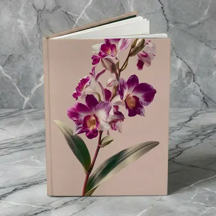 Purple Orchid Botanical Illustration Beige Background